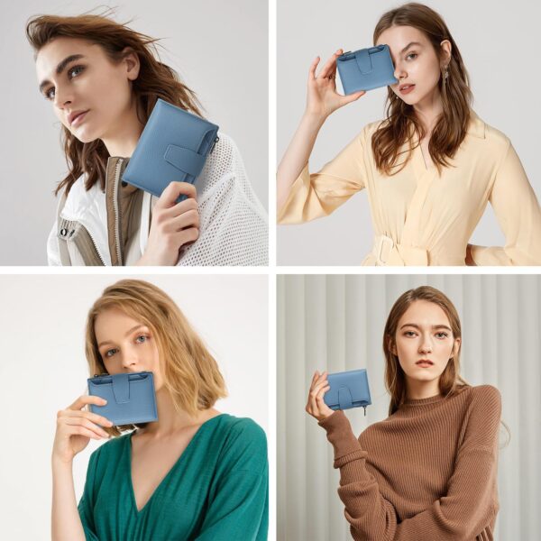 Small Wallet Women RFID Blocking Soft Leather Bifold Compact Card Holder Wallet for Women with Zipper Coin Pocket 4 ID Window - Image 5